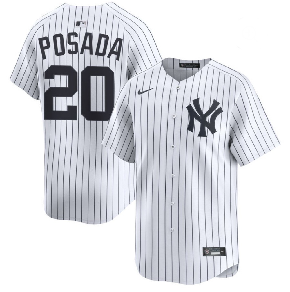 Men's New York Yankees #20 Jorge Posada White Cool Base Stitched Baseball Jersey