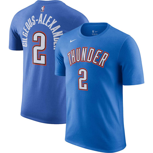 Men's Oklahoma City Thunder #2 Shai Gilgeous-Alexander Blue Icon Name & Number T-Shirt