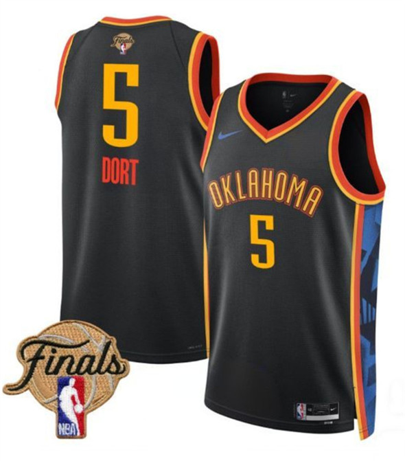 Men's Oklahoma City Thunder #5 Luguentz Dort Black 2024-25 City Edition Stitched Basketball Jersey