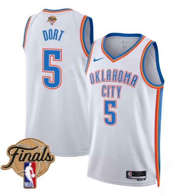 Men's Oklahoma City Thunder #5 Luguentz Dort White 2025 Association Edition Stitched Basketball Jersey