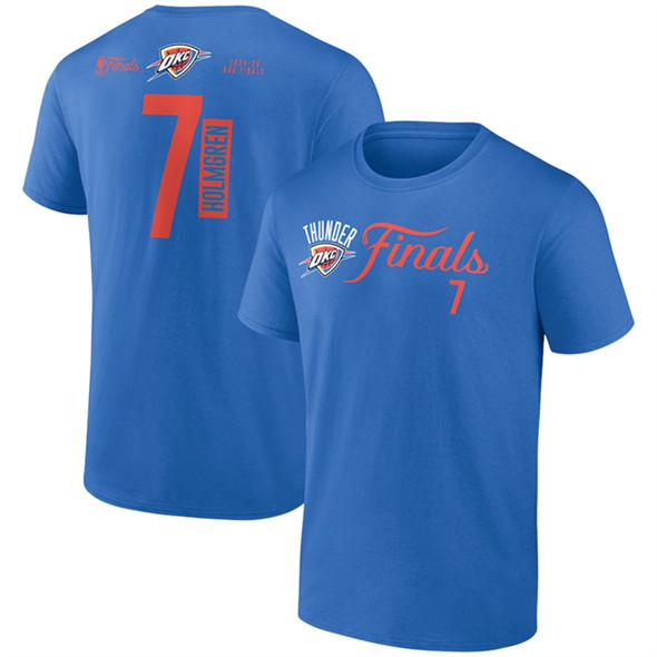 Men's Oklahoma City Thunder #7 Chet Holmgren Blue 2025 NBA Finals Court Vision Name & Number T-Shirt