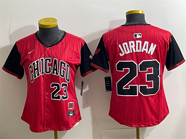 Women's Chicago White Sox #23 Michael Jordan Red Black 2025 City Connect Limited Stitched Baseball Jersey(Run Small)