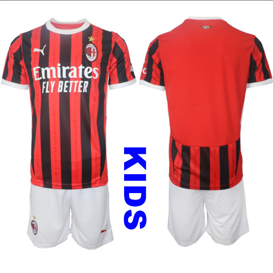 Youth AC Milan Home Red 2024-25 Kids Soccer Suit Jerseys