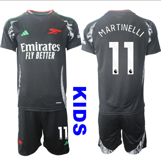 Youth Arsenal #11 MARTINELLI 2024-25 Away Black Kids Soccer Suit Jersey