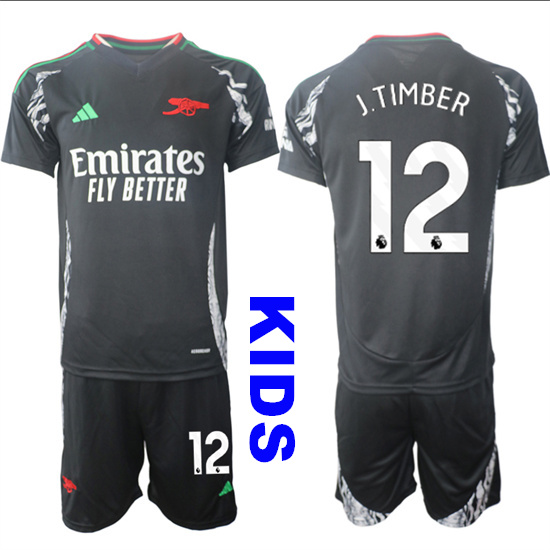 Youth Arsenal #12 J.TIMBER 2024-25 Away Black Kids Soccer Suit Jersey