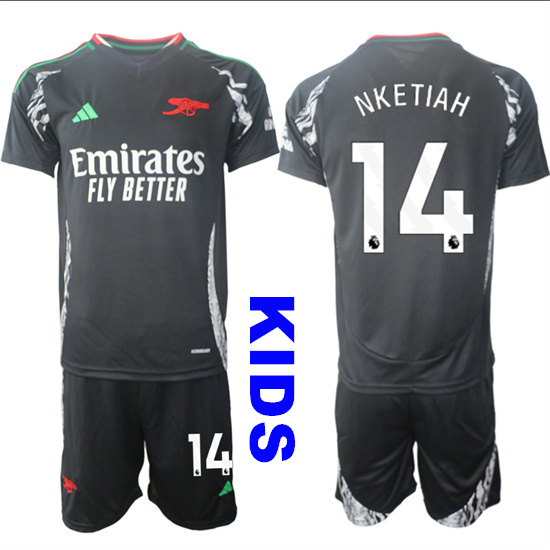 Youth Arsenal #14 NKETIAN 2024-25 Away Black Kids Soccer Suit Jersey