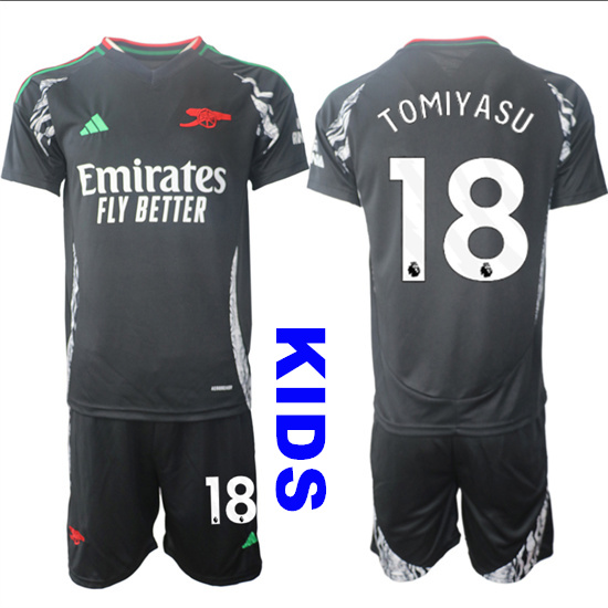 Youth Arsenal #18 TOMIYASU 2024-25 Away Black Kids Soccer Suit Jersey