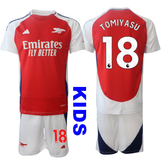 Youth Arsenal #18 TOMIYASU 2024-25 Home Red Kids Soccer Suit Jersey