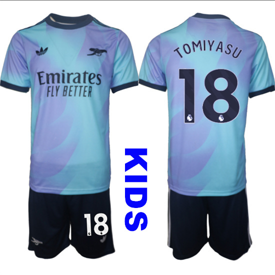 Youth Arsenal #18 TOMIYASU 2024-25 away Blue Kids Soccer Suit Jersey