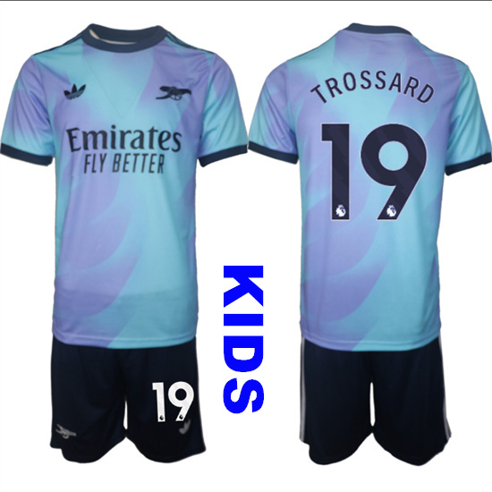 Youth Arsenal #19 TROSSARD 2024-25 away Blue Kids Soccer Suit Jersey