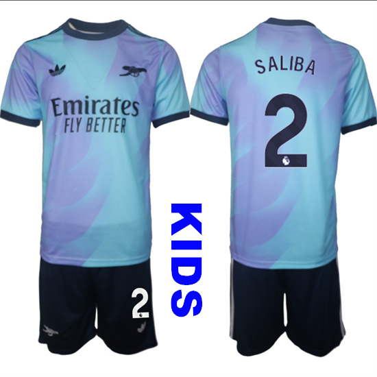 Youth Arsenal #2 SALIBA 2024-25 away Blue Kids Soccer Suit Jersey