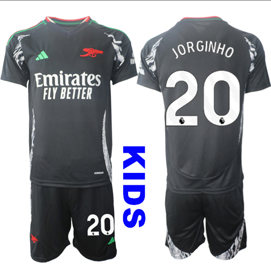 Youth Arsenal #20 JORGINHO 2024-25 Away Black Kids Soccer Suit Jersey