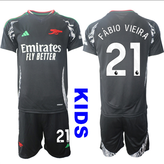 Youth Arsenal #21 FABIO VIEIRA 2024-25 Away Black Kids Soccer Suit Jersey