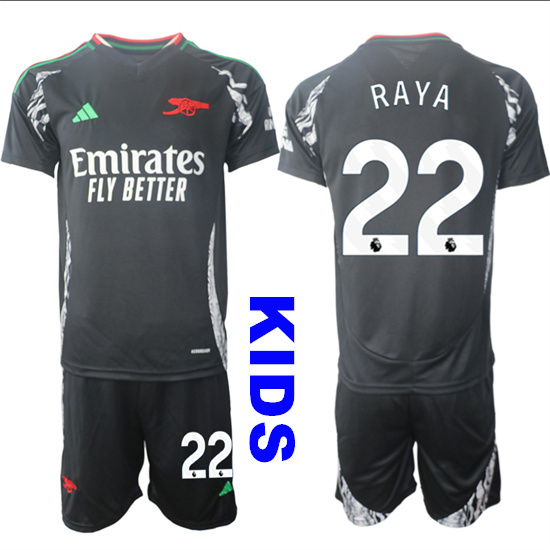 Youth Arsenal #22 RAYA 2024-25 Away Black Kids Soccer Suit Jersey