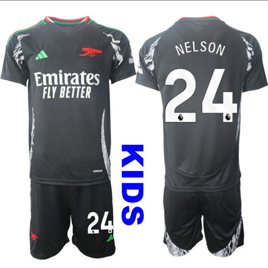 Youth Arsenal #24 NELSON 2024-25 Away Black Kids Soccer Suit Jersey