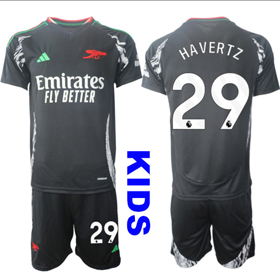 Youth Arsenal #29 HAVERTZ 2024-25 Away Black Kids Soccer Suit Jersey