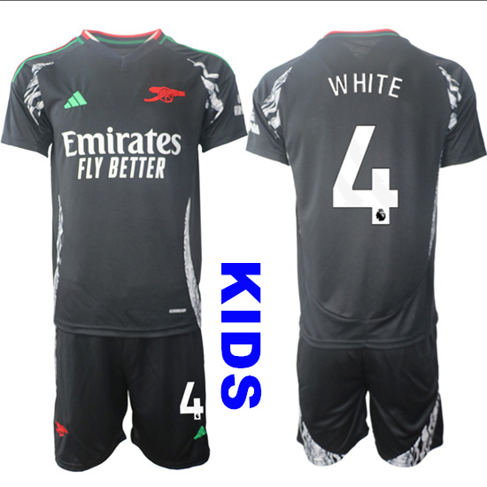 Youth Arsenal #4 WHITE 2024-25 Away Black Kids Soccer Suit Jersey