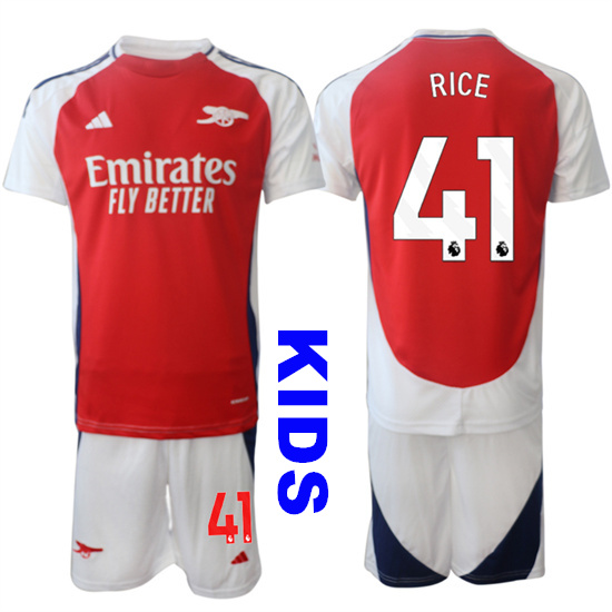 Youth Arsenal #41 RICE 2024-25 Home Red Kids Soccer Suit Jersey
