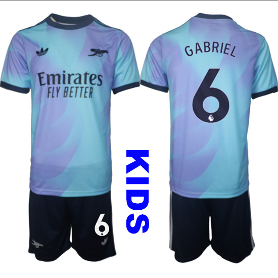 Youth Arsenal #6 GABRIEL 2024-25 away Blue Kids Soccer Suit Jersey