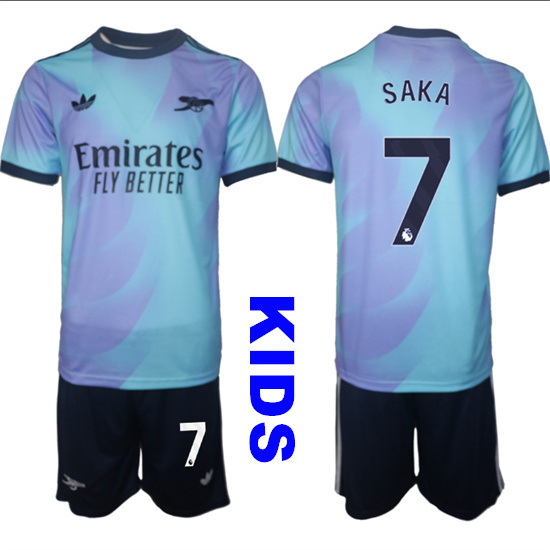 Youth Arsenal #7 SAKA 2024-25 away Blue Kids Soccer Suit Jersey
