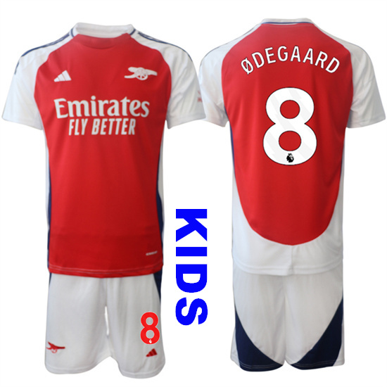 Youth Arsenal #8 ODEGAARD 2024-25 Home Red Kids Soccer Suit Jersey
