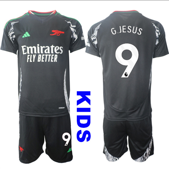 Youth Arsenal #9 G.JESUS 2024-25 Away Black Kids Soccer Suit Jersey