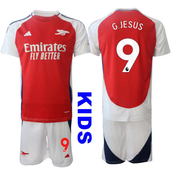 Youth Arsenal #9 G.JESUS 2024-25 Home Red Kids Soccer Suit Jersey