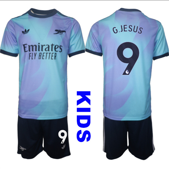 Youth Arsenal #9 G.JESUS 2024-25 away Blue Kids Soccer Suit Jersey