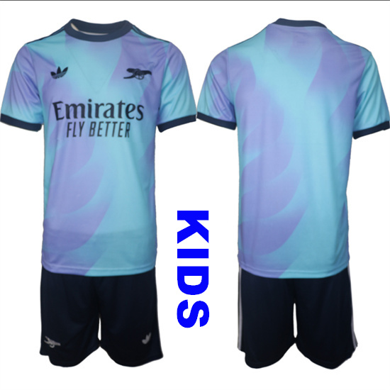 Youth Arsenal Blank 2024-25 away Blue Kids Soccer Suit Jersey