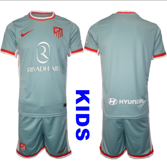 Youth Atlético de Madrid Blank 2024-25 Away Kids Soccer Suit Jersey