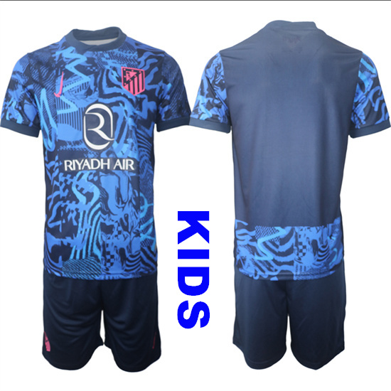 Youth Atlético de Madrid Blank 2024-25 Away Kids Soccer Suit Jersey1