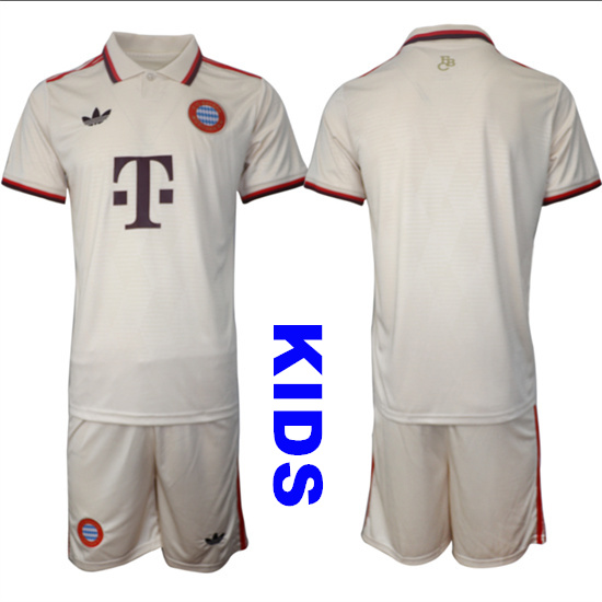Youth Bayern München Blank Or Custom 2024-25 Away 2nd White Kids Soccer Suit Jersey