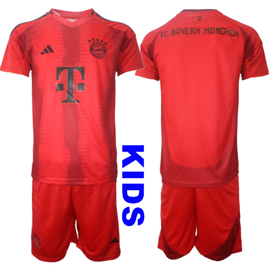 Youth Bayern München Blank Or Custom 2024-25 Home Red Kids Soccer Suit Jersey
