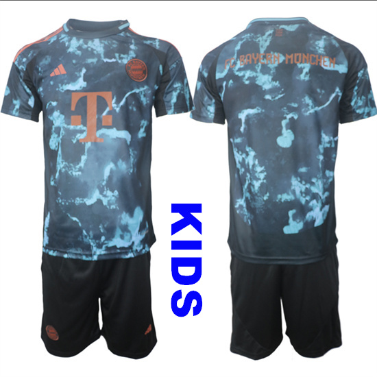 Youth Bayern München Blank Or Custom 2024-25 away Blue Kids Soccer Suit Jersey