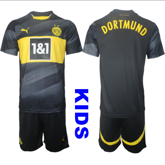 Youth Borussia Dortmund Blank Or Custom 2024-25 Away Kids Soccer Suit Jersey