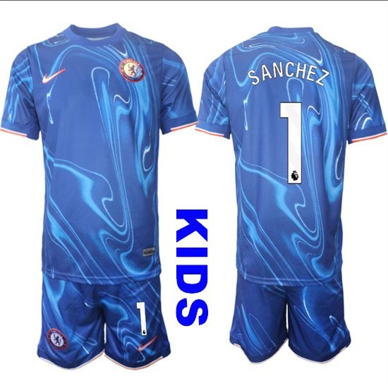 Youth Chelsea #1 SANCHEZ 2024-25 Blue Home Kids Soccer Suit Jersey