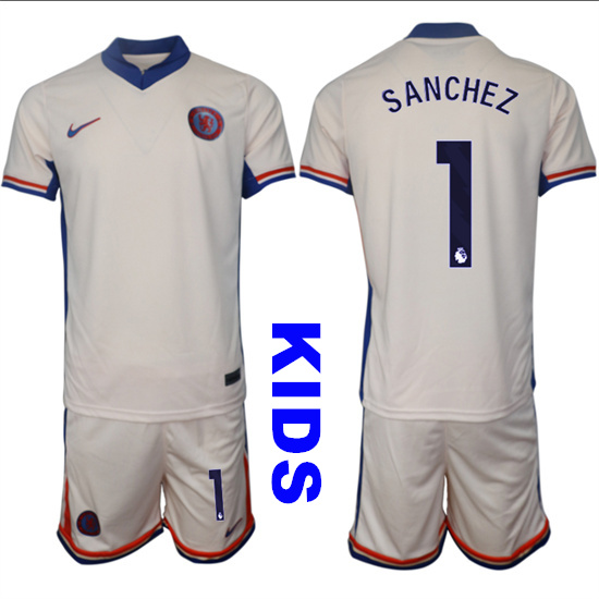 Youth Chelsea #1 SANCHEZ 2024-25 Off White Away Kids Soccer Suit Jersey