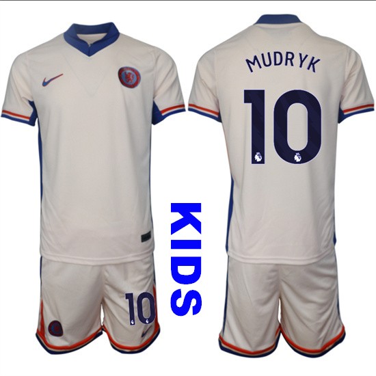 Youth Chelsea #10 MUDRYK 2024-25 Off White Away Kids Soccer Suit Jersey