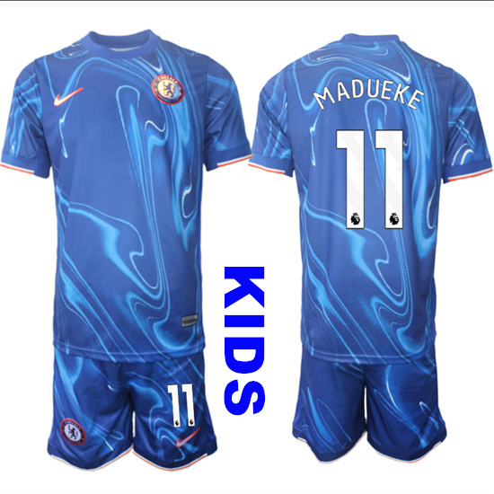 Youth Chelsea #11 MADUEKE 2024-25 Blue Home Kids Soccer Suit Jersey