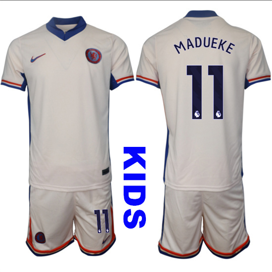 Youth Chelsea #11 MADUEKE 2024-25 Off White Away Kids Soccer Suit Jersey