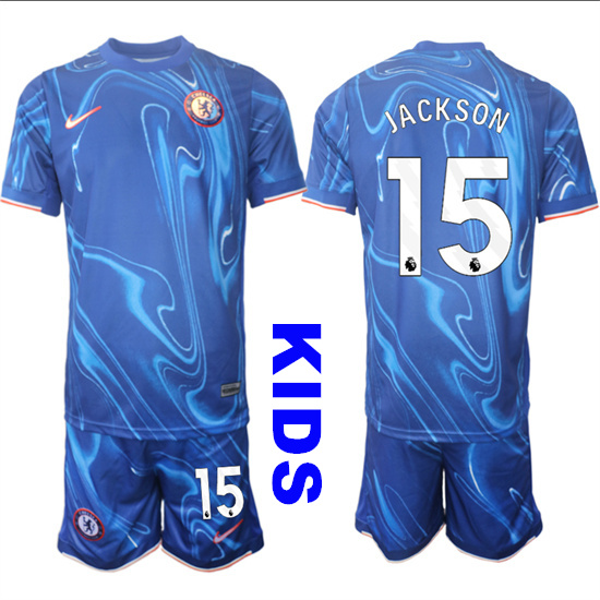 Youth Chelsea #15 JACKSON 2024-25 Blue Home Kids Soccer Suit Jersey