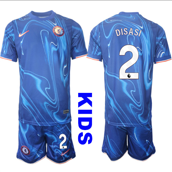 Youth Chelsea #2 DISASI 2024-25 Blue Home Kids Soccer Suit Jersey
