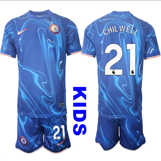 Youth Chelsea #21 CHILWELL 2024-25 Blue Home Kids Soccer Suit Jersey