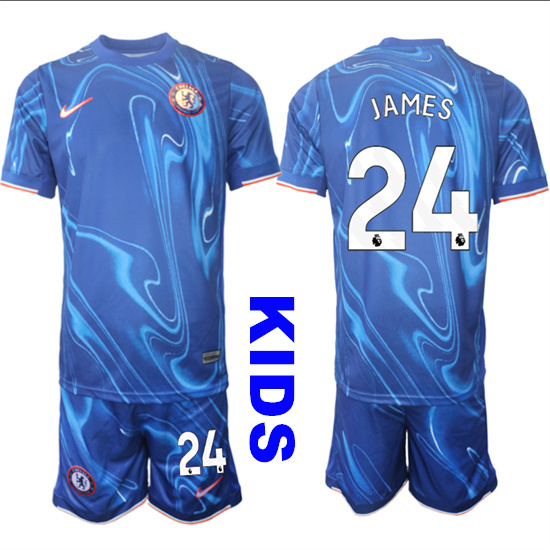 Youth Chelsea #24 JAMES 2024-25 Blue Home Kids Soccer Suit Jersey
