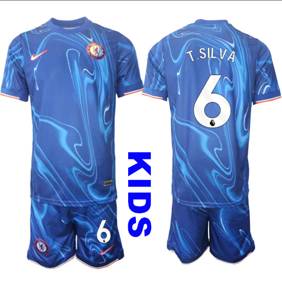 Youth Chelsea #6 T. SILVA 2024-25 Blue Home Kids Soccer Suit Jersey