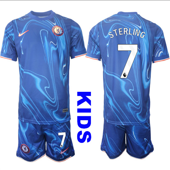 Youth Chelsea #7 STERLING 2024-25 Blue Home Kids Soccer Suit Jersey