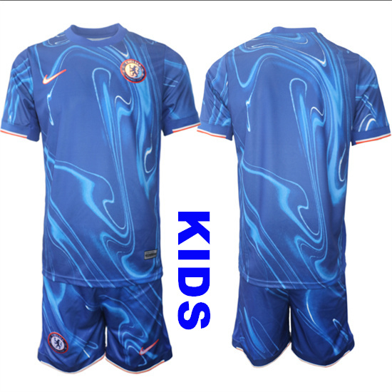 Youth Chelsea Blank 2024-25 Blue Home Kids Soccer Suit Jersey
