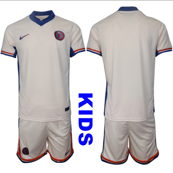 Youth Chelsea Blank 2024-25 Off White Away Kids Soccer Suit Jersey