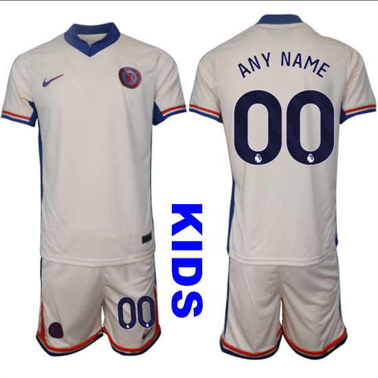Youth Chelsea Custom Any Name And number 2024-25 Off White Away Kids Soccer Suit Jersey