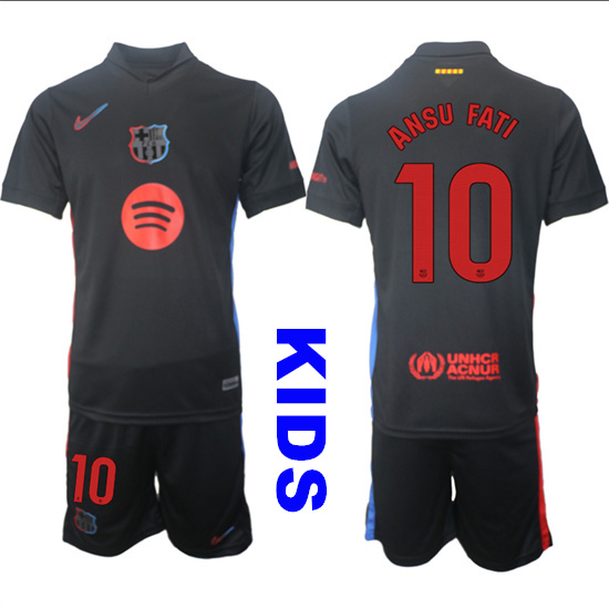 Youth FC Barcelona #10 ANSU FATI 2024-25 Away Black Kids Soccer Suit Jersey